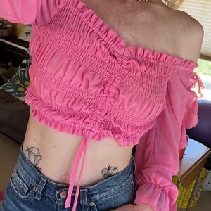 Dolls Kill Pink Flowy Ruched Crop Top
